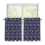 White And Blue Indian Elephant Print Tier Curtains