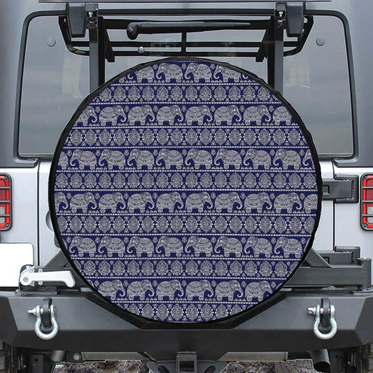 White And Blue Indian Elephant Print Tire Cover