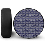 White And Blue Indian Elephant Print Tire Cover