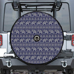 White And Blue Indian Elephant Print Tire Cover With Camera Hole