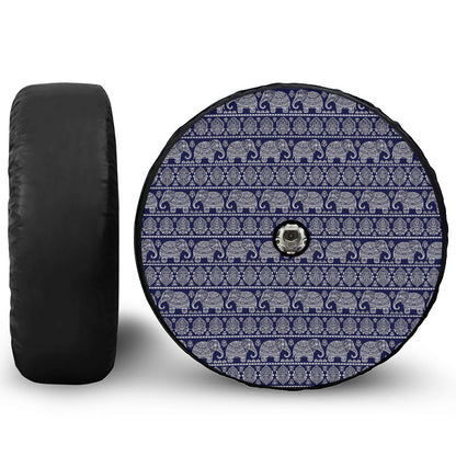 White And Blue Indian Elephant Print Tire Cover With Camera Hole