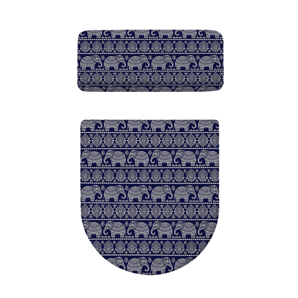 White And Blue Indian Elephant Print Toilet Lid And Tank Cover Set