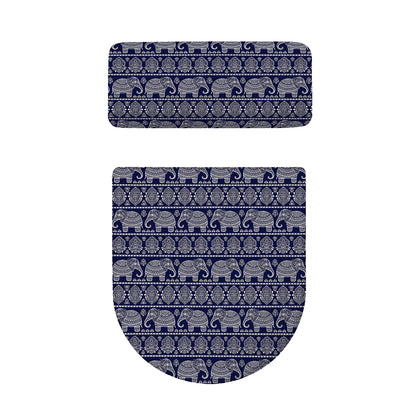 White And Blue Indian Elephant Print Toilet Lid And Tank Cover Set