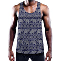 White And Blue Indian Elephant Print Men's Workout Tank Top