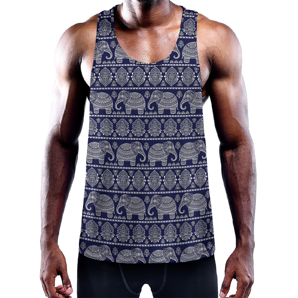 White And Blue Indian Elephant Print Training Tank Top