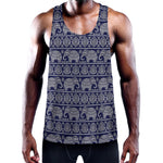 White And Blue Indian Elephant Print Training Tank Top
