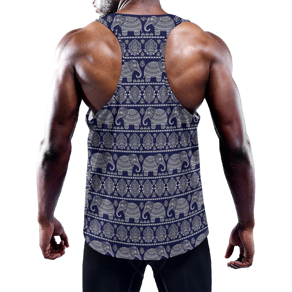 White And Blue Indian Elephant Print Training Tank Top