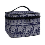 White And Blue Indian Elephant Print Travel Makeup Bag