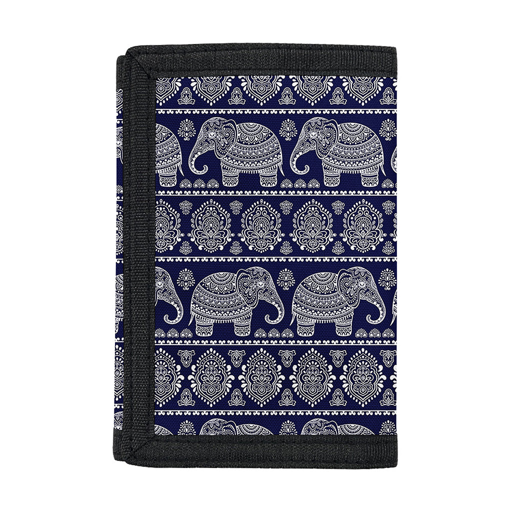 White And Blue Indian Elephant Print Trifold Wallet
