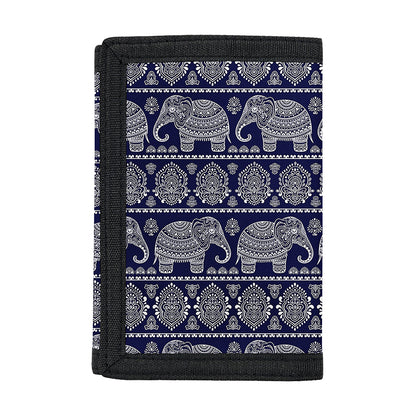 White And Blue Indian Elephant Print Trifold Wallet