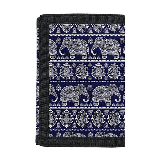 White And Blue Indian Elephant Print Trifold Wallet