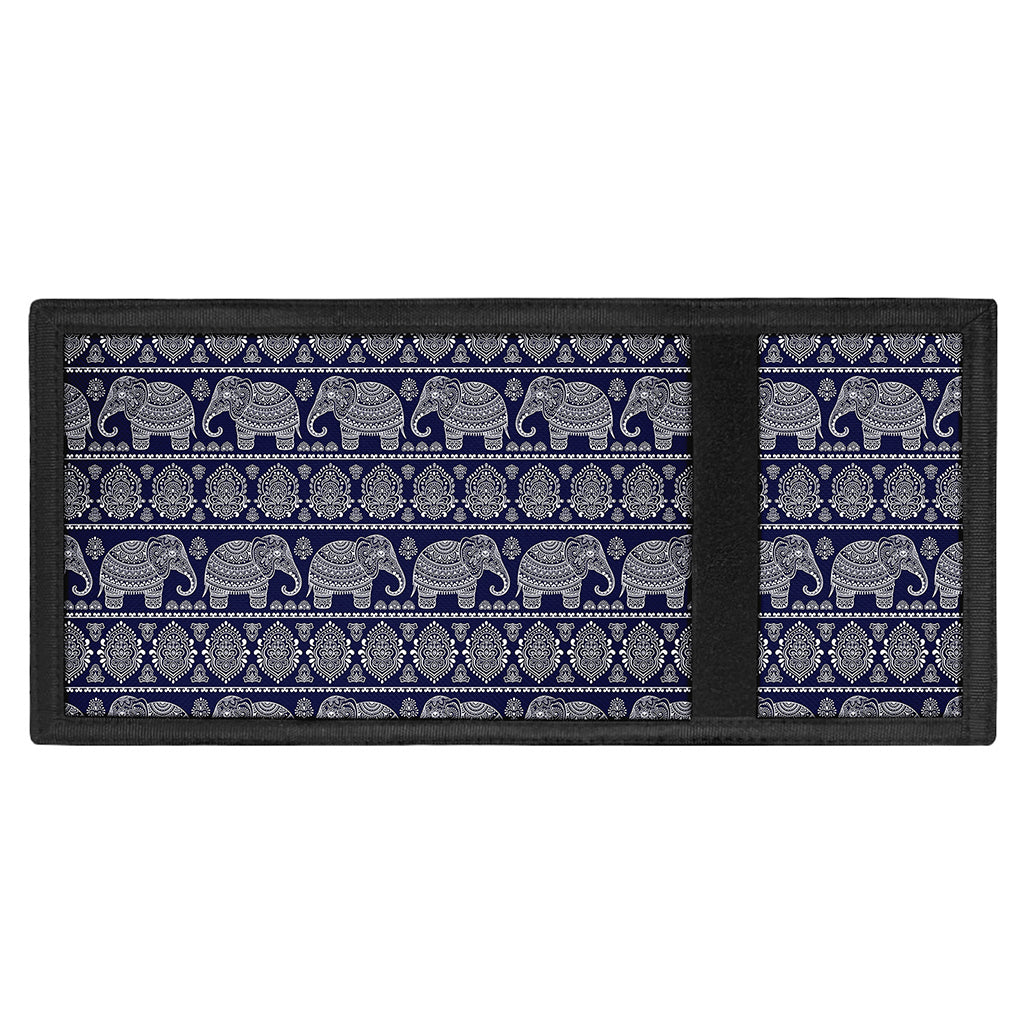 White And Blue Indian Elephant Print Trifold Wallet
