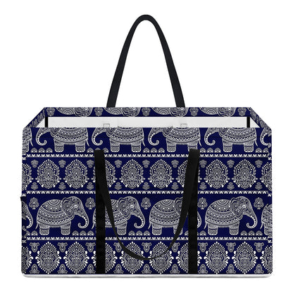 White And Blue Indian Elephant Print Utility Tote Bag