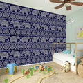 White And Blue Indian Elephant Print Wall Sticker