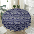 White And Blue Indian Elephant Print Waterproof Round Tablecloth