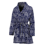 White And Blue Indian Elephant Print Women's Bathrobe