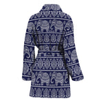 White And Blue Indian Elephant Print Women's Bathrobe