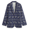White And Blue Indian Elephant Print Women's Blazer
