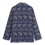 White And Blue Indian Elephant Print Women's Blazer