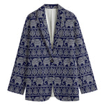 White And Blue Indian Elephant Print Women's Cotton Blazer