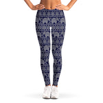 White And Blue Indian Elephant Print Women's Leggings