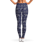 White And Blue Indian Elephant Print Women's Leggings