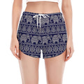 White And Blue Indian Elephant Print Women's Split Running Shorts