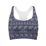 White And Blue Indian Elephant Print Women's Sports Bra