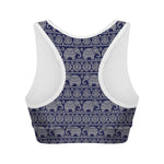 White And Blue Indian Elephant Print Women's Sports Bra