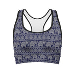 White And Blue Indian Elephant Print Women's Sports Bra