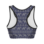 White And Blue Indian Elephant Print Women's Sports Bra