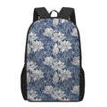 White And Blue Lotus Flower Print 17 Inch Backpack