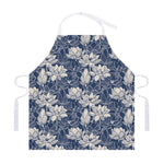 White And Blue Lotus Flower Print Adjustable Apron