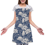 White And Blue Lotus Flower Print Adjustable Apron