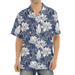White And Blue Lotus Flower Print Aloha Shirt