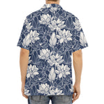 White And Blue Lotus Flower Print Aloha Shirt