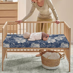 White And Blue Lotus Flower Print Baby Crib Sheet