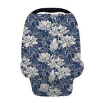 White And Blue Lotus Flower Print Baby Seat Cover