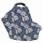 White And Blue Lotus Flower Print Baby Seat Cover