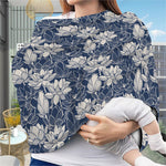 White And Blue Lotus Flower Print Baby Seat Cover