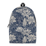 White And Blue Lotus Flower Print Backpack