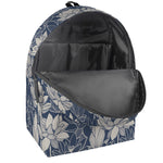 White And Blue Lotus Flower Print Backpack