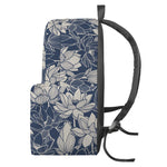 White And Blue Lotus Flower Print Backpack