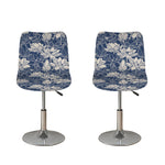 White And Blue Lotus Flower Print Bar Stool Covers