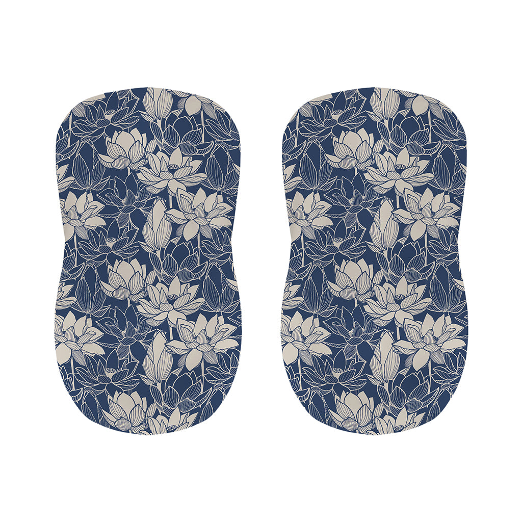 White And Blue Lotus Flower Print Bar Stool Covers