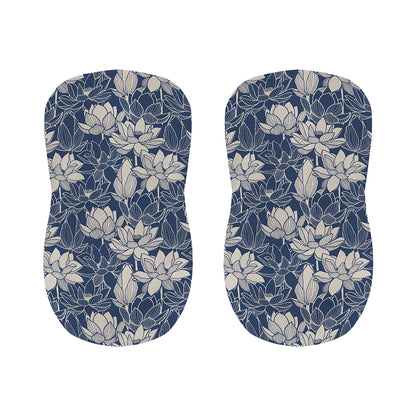 White And Blue Lotus Flower Print Bar Stool Covers