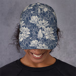 White And Blue Lotus Flower Print Baseball Cap