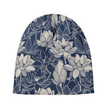 White And Blue Lotus Flower Print Beanie