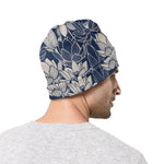 White And Blue Lotus Flower Print Beanie