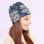 White And Blue Lotus Flower Print Beanie